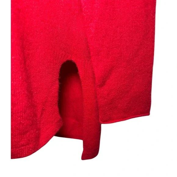 Belle France Cashmere V Neck Sweater Red Long Sleeve Side Slit Womens S Pullover - Picture 7 of 9